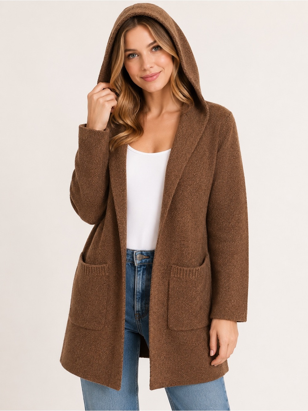 🤎 Zenana Chocolate Brown Hooded Knit Cardigan Sweater 🤎